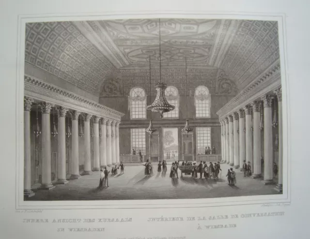 Wiesbaden Assia Kursaal Coperta Bellissimo Vero Vecchio Incisione Acciaio 1842