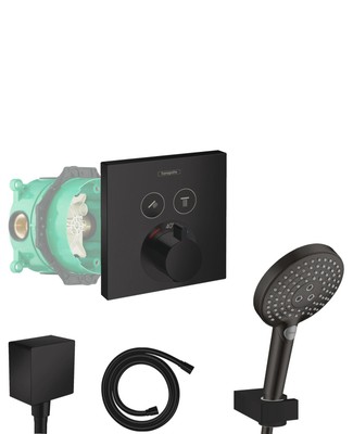 Hansgrohe Raindance E 300 Regendusche – 30x30 Cm, Mattschwarz, Wandmontage, Mit AirPower