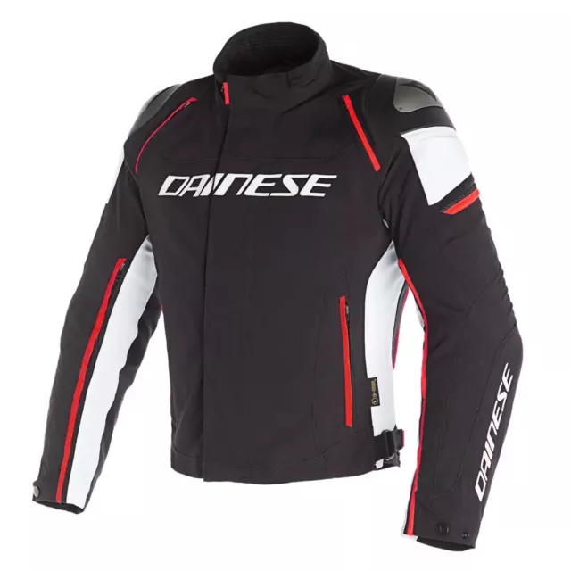 Jacke Original Dainese Racing 3 D-Dry Schwarz/Weiß/Rot Fluo Wasserdicht