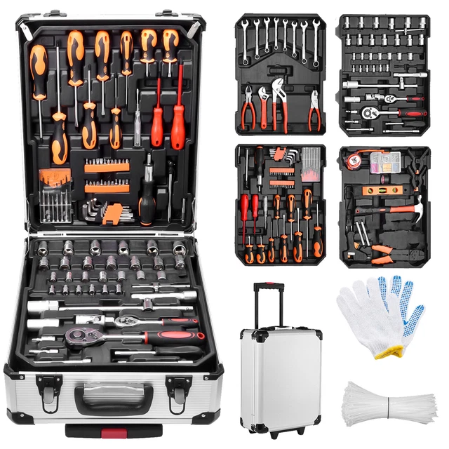 TEENO Werkzeugkoffer 1000-teilig - Aluminium Werkzeugkasten Mit Rollen Für Profis