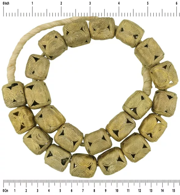 Brass beads cubes Ashanti African trade Ghana ethnic necklace