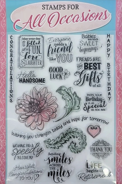 Stamps For All Occasions - Sentiments, Flowers, Leaves clear stamps NEW