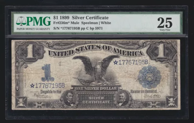 US $1 Black Eagle Silver Certificate Mule Star Note FR 236m* PMG 25 VF (-195*)