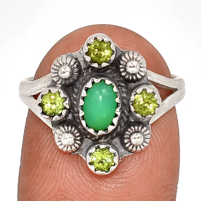 Natural Chrysoprase & Peridot 925 Sterling Silver Ring XA10 s.8 CR24242