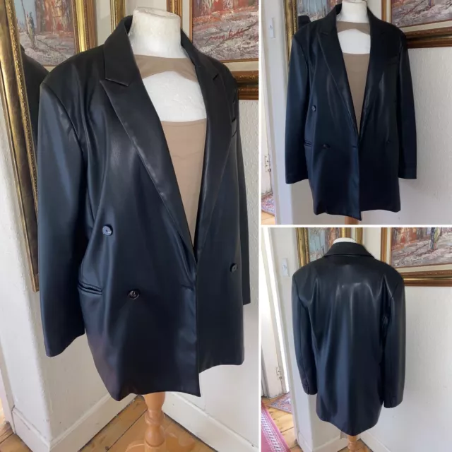 MANGO Size M 12/14 Black faux leather blazer jacket. Boyfriend style, immaculate