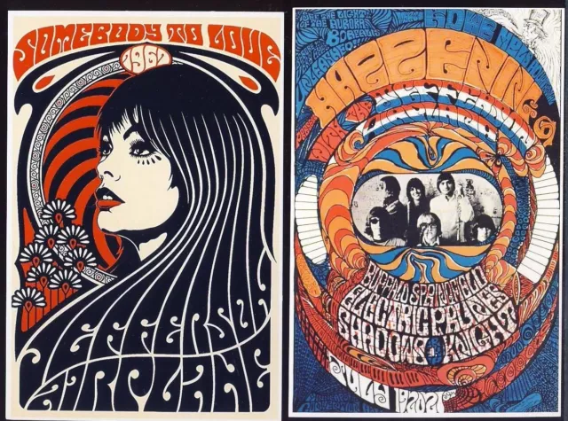 Lot 2 Retro Rock Band Artist Concert Advert POSTCARDS: Jefferson Airplane