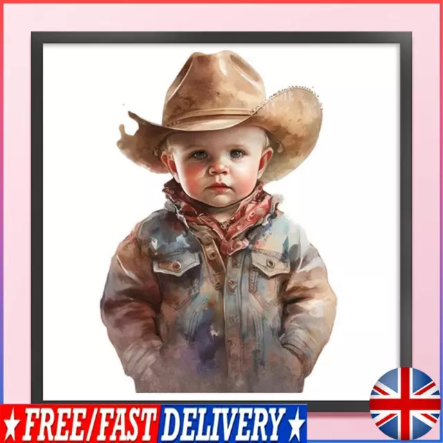Full Embroidery Eco-cotton Thread 11CT Printed Cowboy Kid Cross Stitch 40x40cm #