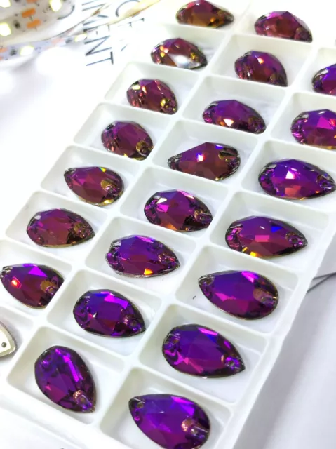 24 cuentas de imitación de vidrio de calidad costura amatista dos agujeros gota de pera 11x18 mm