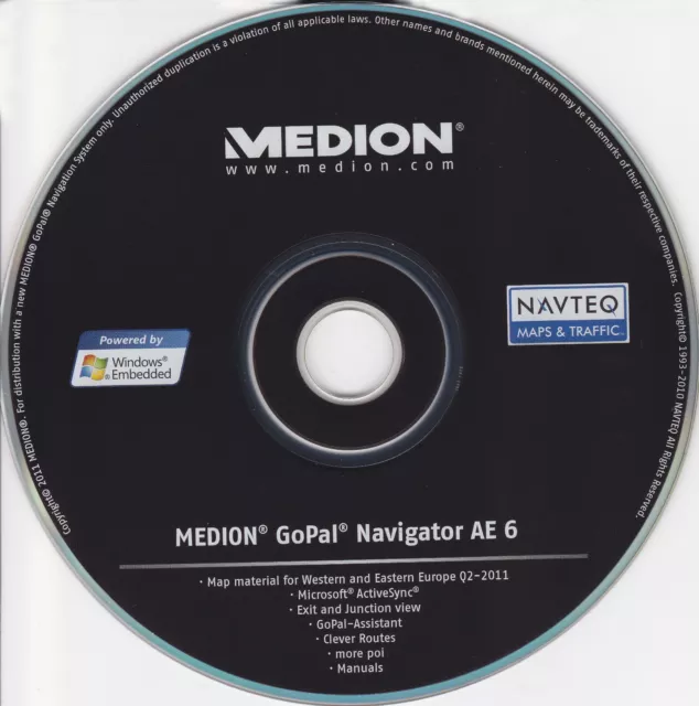 MEDION GoPal AE 6.0A Kompl. EU DVD + einmaliges Update auf neuste Karten Q2/2019