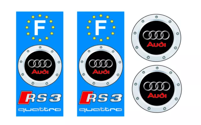 2 adhésifs AUDI RS 3 pour plaque d'immatriculation + 2 logos AUDI offerts