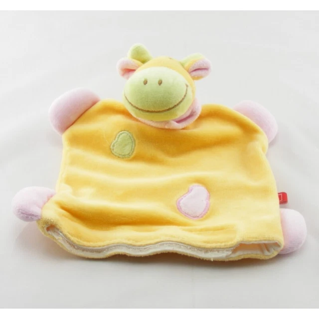 Doudou plat marionnette vache girafe jaune rose TEX  - 5873