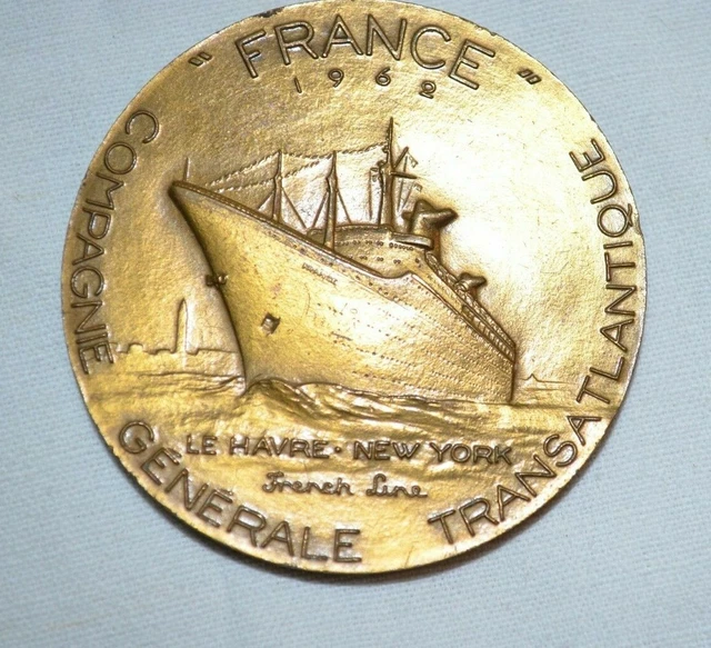 ANCIENNE MÉDAILLE BRONZE Compagnie Générale Transatlantique ile de