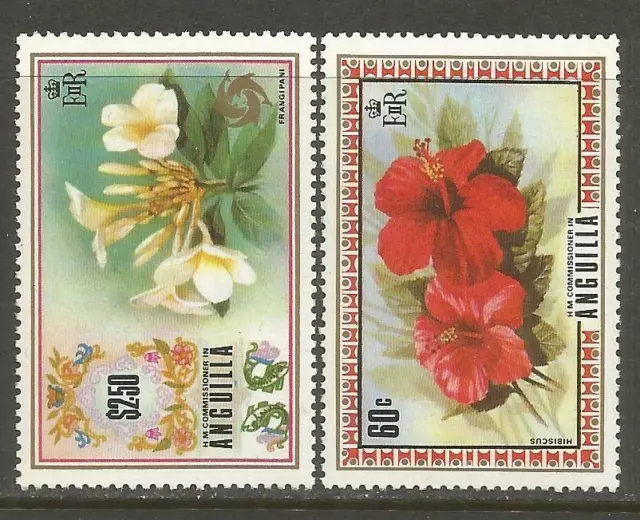 Anguilla 1972 #156 158 60c Hibiscus $2.50 Frangipani 2 Stamps MNH Flowers