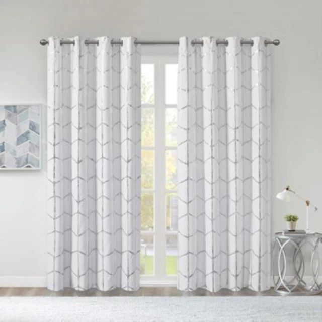 Intelligent Design Blackout Metallic Print Grommet Top Curtain Panel ID40-1808