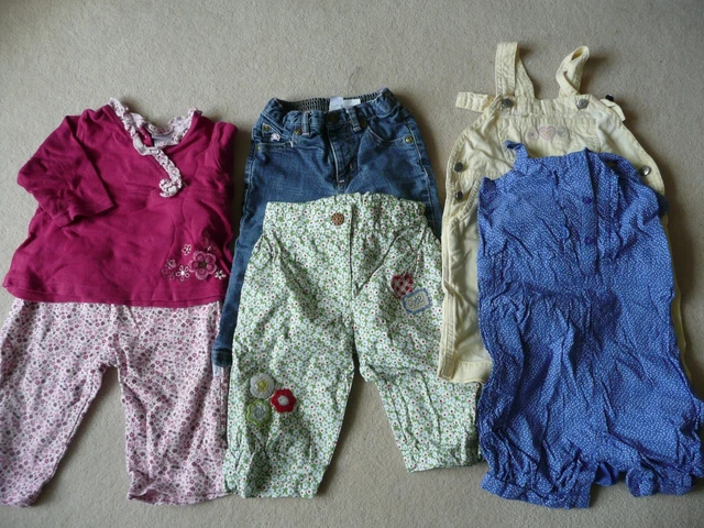 4 Items Age 12- 18 Mths Baby Bundle Summer Dungarees Trousers Girls Blue Yellow