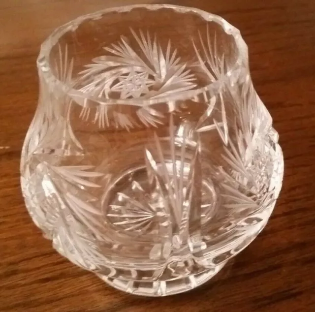 Vintage American Brilliant Small Cut Glass Rose Bowl Pinwheels Diamond Point Cut 2