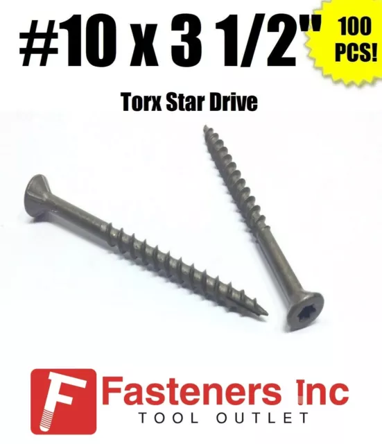 (100) #10 X 3-1/2" Drywall Decking Screws Torx Star Drive W.A.R. Coat