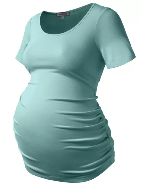 Ginkana Maternity T-Shirts Side Ruched Short Sleeve Tops Crew Neck Maternity Cas