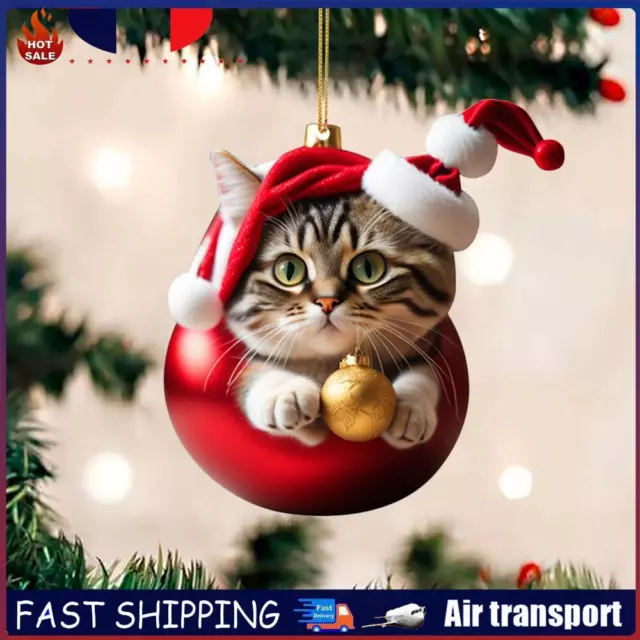 Christmas Cute Hanging Cat Ornaments Acrylic Tree Car Pendant Decorations (F) FR
