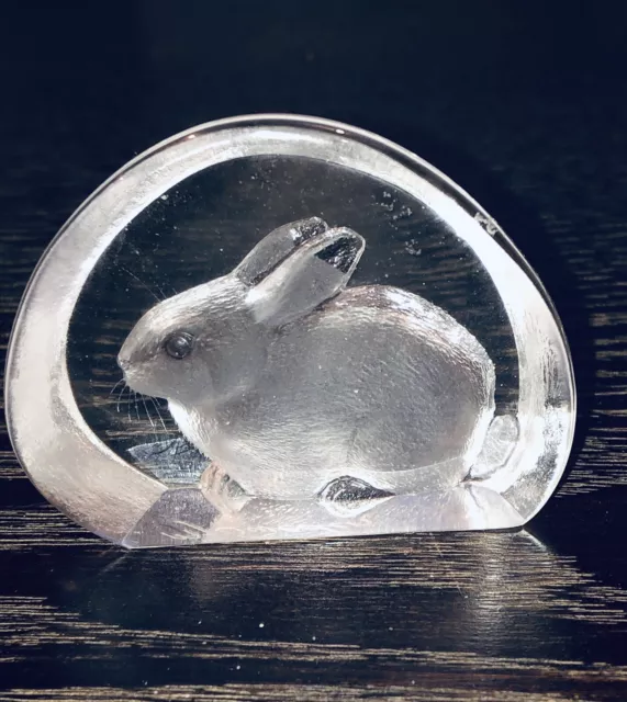 Signed Mats Jonasson Sweden Crystal Rabbit Mini Signature Collection Paperweight