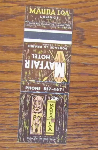 Tiki Bar Matchbook Cover: Mauna Loa Portage La Prairie, Manitoba Matchcover -C24