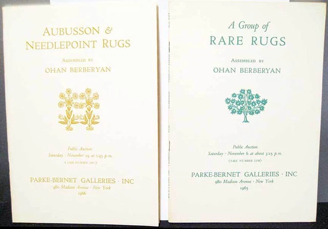 Parke Bernet pair Auction Catalogs Aubusson Needlepoint Rare Rugs w/ Prices