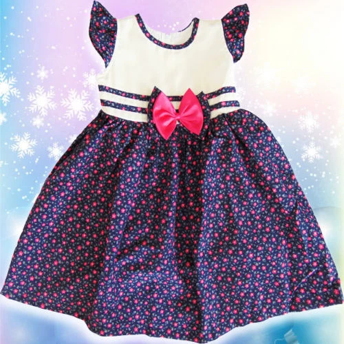 Nwt Girls Kids Fashion Cute Flowers Princess Floral Navy Children Dress Size 4