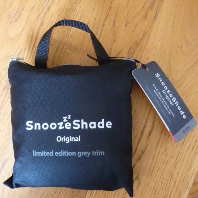 SnoozeShade Original Universal fit pram carrycot sun shade 0-6m Ltd Black w grey