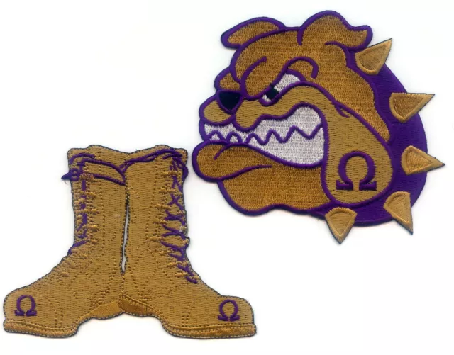 OMEGA PSI PHI Shield - Bulldog - Boots Patch Set (4") Emblems crest