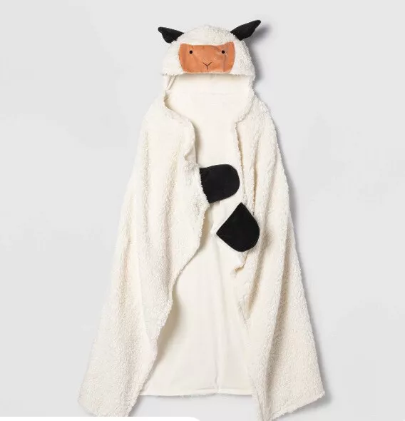 Pillowfort Lamb Kid's Large Hooded Blanket ~ Cream ~ 40 x 50 Extra Soft!