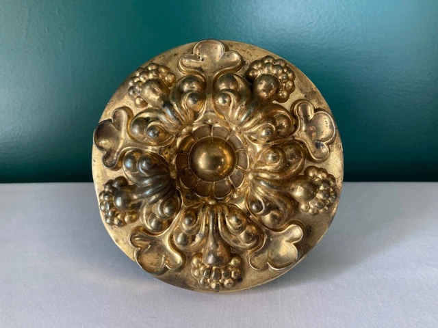 5" Antique Brass Gilt 19th Century Victorian Rosette Curtain Tie Back Hardware 7