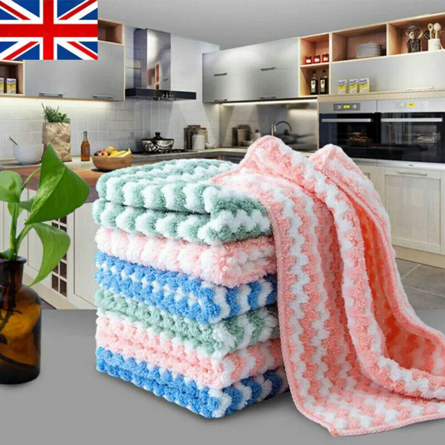 Soft Dish Clean Towel Absorbent Wipe Cloth Kitchen Cleaning Rag Dishcloth Set UK