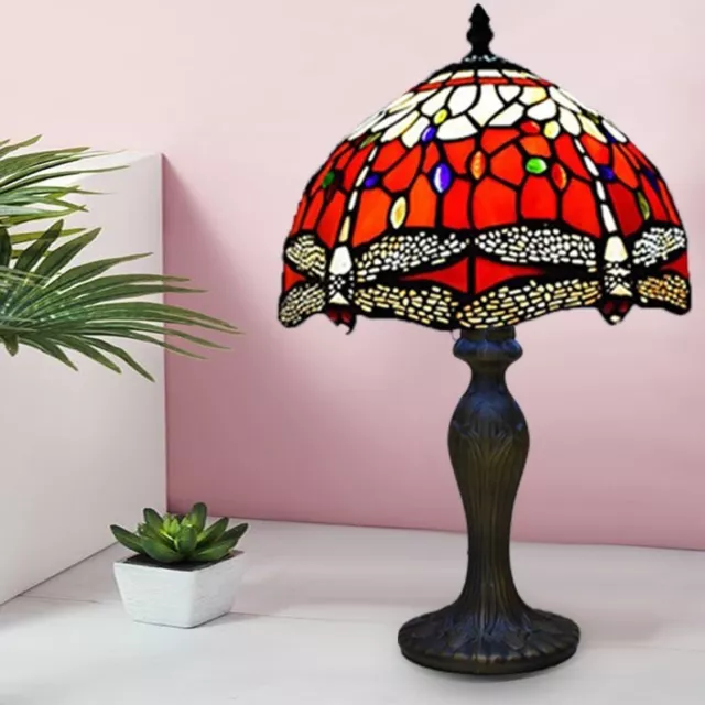 Lampada da tavolo multicolore libellula stile Tiffany paralume rosso 10 pollici vetro colorato Regno Unito