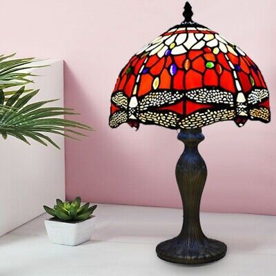 Tiffany Multicolor Dragonfly Style Red Shade Table Lamp Stained Glass E27 Bulb