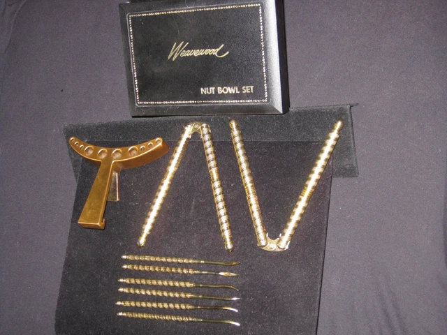 Vintage-WEAVEWOOD NUTCRACKER/BOWL SET Gold Tone w/Original Box USA