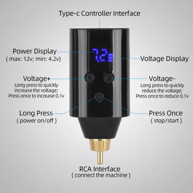 ()Cordless Tattoo Power Supply LCD Dual Mode Switch USB Charging Tattoo LJ4 3