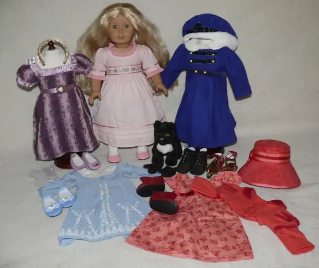 American Girl Retired Caroline Doll, Outfits, Inkpot Cat & Accessories Lot!