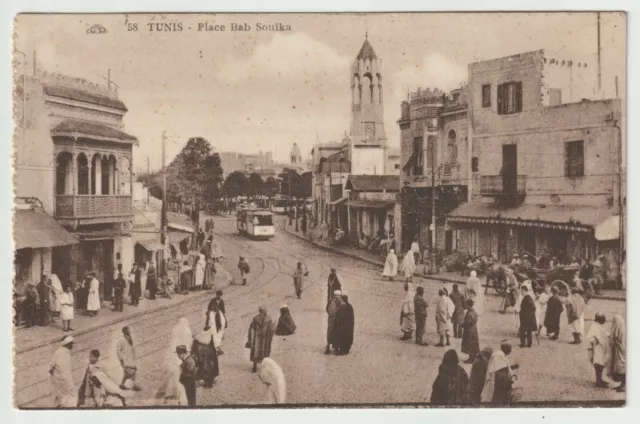 TUNISIE TUNIS CPA place BAB SOUIKA