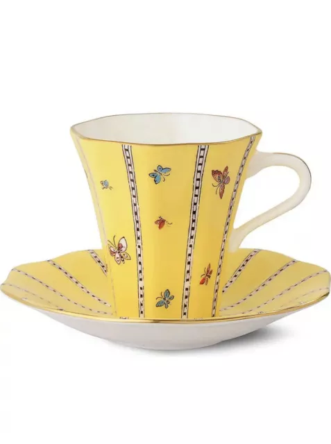 Wedgwood Harlequin Collection Yellow Butterfly Teacup & Saucer Set New In Box