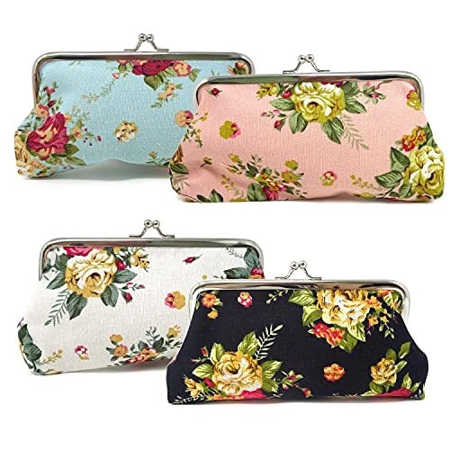 Honbay 4PCS Canvas Floral Coin Purse Kiss Lock Change Purse Vintage Trinkets ...