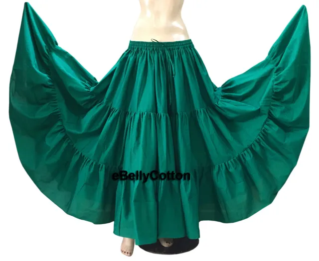 Teal Skirt 10 Yard 3 Tiered maxi Cotton Gypsy Belly Dance Tribal Flamenco Jupe