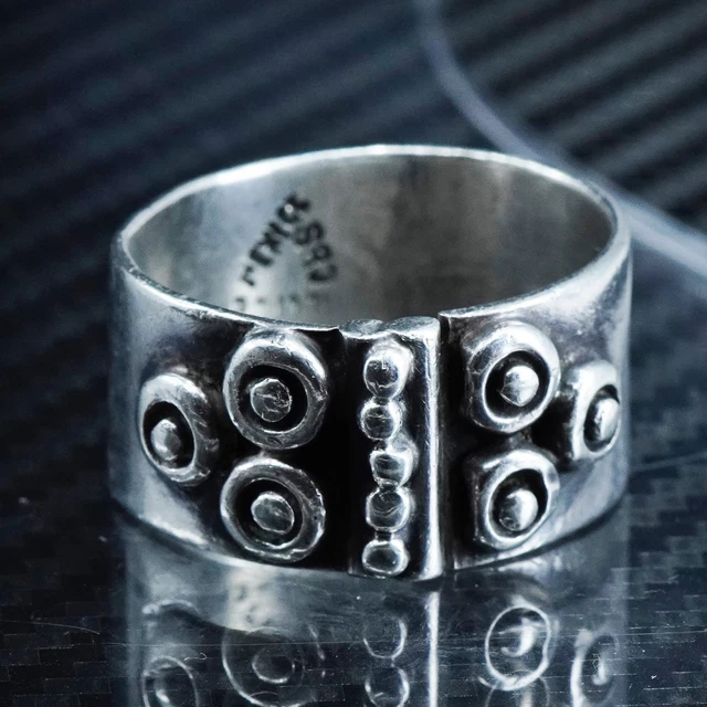 size adjustable, Mexican sterling silver 925 handmade wide band ring beads