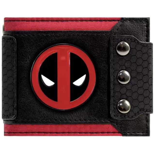 New Official Marvel Deadpool Badge Triple Buttoned Black Id & Card Bifold Wallet