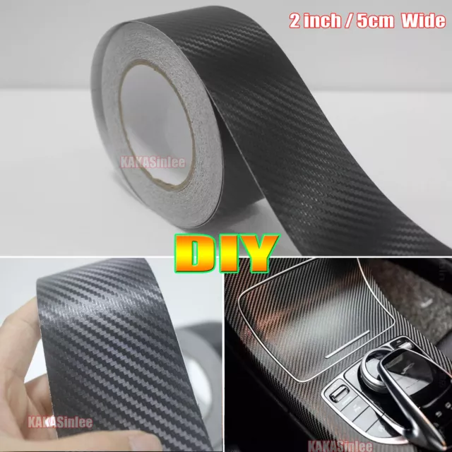 2inch Wide DIY Adhesive Black 3D Texture Carbon Fiber Vinyl Wrap Car Sticker AB