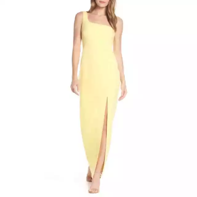 NWT NEW Vince Camuto yellow one shoulder formal column dress thigh slit gown