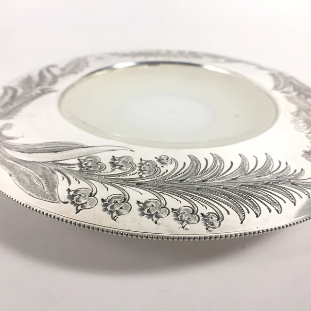Antique 1860-1885 Sheffield Silverplate Dish Milk Glass Insert by Walker & Hall