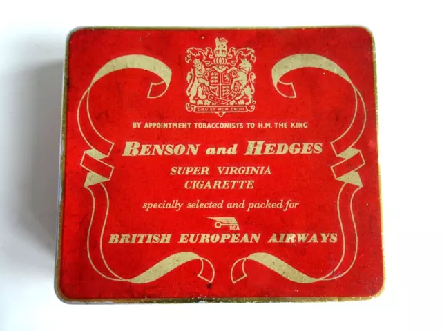 Benson Hedges Super Virginia Cigarette Tin British European Airways 1940s EMPTY