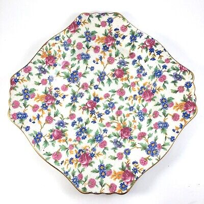 VTG Royal Winton Grimwades Old Cottage Chintz Square Luncheon Plate Cream 8 3/4"