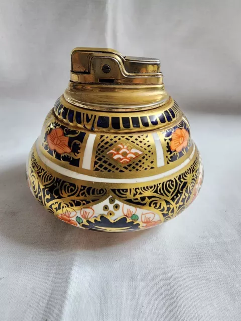 Vintage Ronson Art Deco Gold Tone Table Lighter Ceramic Base Royal Crown Derby.