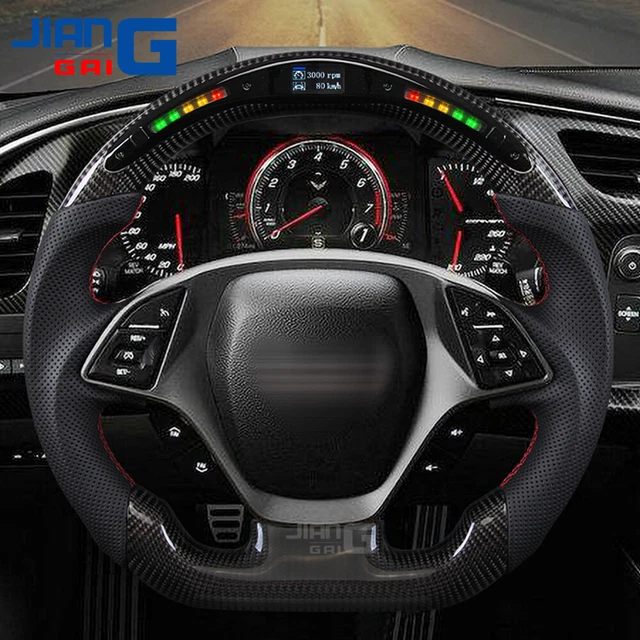 LED CARBON FIBER Flat Sport Steering Wheel Fit 2014+ Chevrolet Corvette